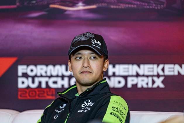 22nd August 2024; Circuit Zandvoort, Zandvoort, Holland, North Holland, Netherlands; Formula 1 Heineken Dutch Grand Prix 2024; Arrivals and Inspection Day; Zhou Guanyu (CHI) of the Stake F1 Team Kick Sauber Team answers questions from the media  ActionPlus12683919 GodfreyxPitt