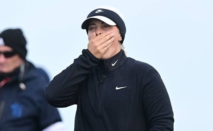 Maja Stark on the 11th Tee looks bored after a long wait with multiple groups backed up AIG Women s Open, Day Three, Golf, St. Andrews, Scotland, UK - 22 Aug 2024  Copyright: xGreigxCowie Shutterstockx 14653227do