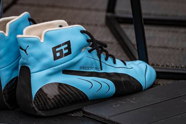 22nd August 2024; Circuit Zandvoort, Zandvoort, Holland, North Holland, Netherlands; Formula 1 Heineken Dutch Grand Prix 2024; Arrivals and Inspection Day; The boots of George Russell (GBR) of Mercedes-AMG Petronas  ActionPlus12683979 GodfreyxPitt