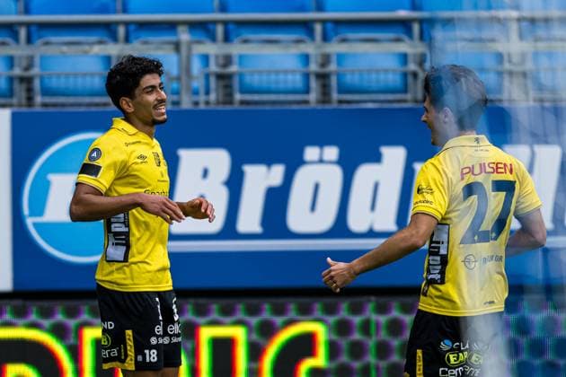 240822 Ahmed Qasem of Elfsborg celebrates after scoring the 0 1 goal during the UEFA Europa League play off match between Molde and Elfsborg on August 22, 2024 in Molde Photo Marius Simensen BILDBYRAN COP 238 bbeng elfsborg football fotball fotboll jubel molde play off uefa europa league  Copyright: MARIUSxSIMENSEN BB240822BB095
