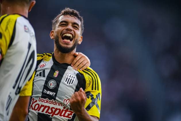 SOCCER - UEFA EL, LASK vs Bukarest LINZ,AUSTRIA,22.AUG.24 - SOCCER - UEFA Europa League, qualification, Linzer ASK vs FCSB Bukarest. Image shows the rejoicing of Adil Taoui (LASK).  GEPAxpictures xManuelxBinder