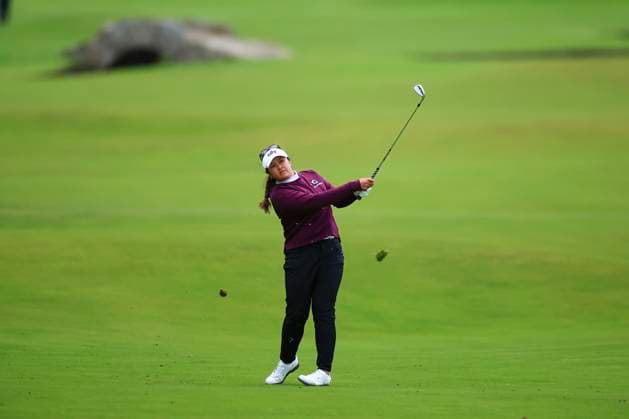 22nd August 2024; Old Course at St Andrews, St Andrews, Fife, Scotland; AIG Womens Open Golf, Round 1; Lilia Vu of the USA hits a shot from the fairway on the eighteenth hole of the Old Course, St Andrews Links during the first round of the AIG Women& x2019;s Open  ActionPlus12684164 DavidxYoung