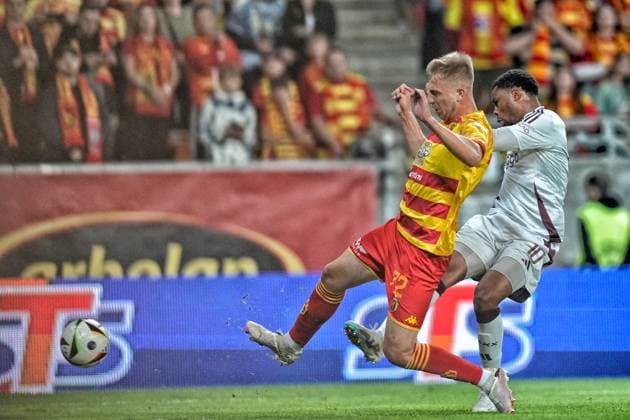 BIALYSTOK, 22-08-2024, Bialystok City Stadium, football, UEFA Europa League Play Offs, season 2024 2025, Jagiellonia Bialystok - Ajax. Equalizer 1-1 by Ajax player Chuba Akpom Jagiellonia Bialystok - Ajax  x26087596x Copyright: