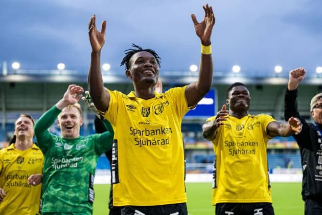 240822 Jalal Abdullai of Elfsborg celebrates after the UEFA Europa League play off match between Molde and Elfsborg on August 22, 2024 in Molde Photo Marius Simensen BILDBYRAN COP 238 bbeng elfsborg football fotball fotboll jubel molde play off uefa europa league  Copyright: MARIUSxSIMENSEN BB240822BB308