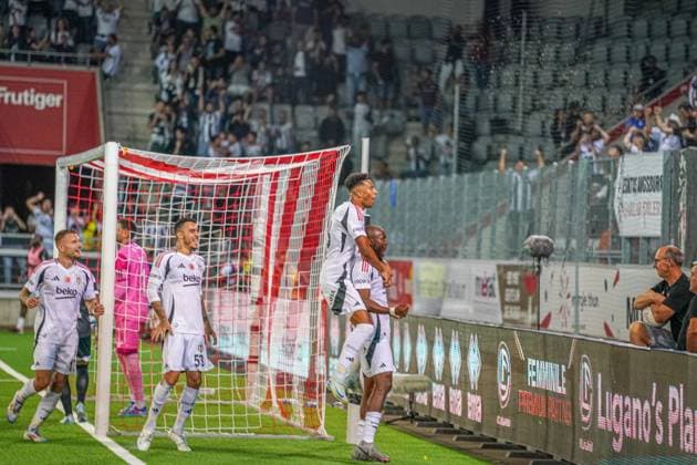 Football UEFA Europa League Qualification Play offs FC LUGANO SUI vs BESIKTAS JK Istanbul TUR , Arena Thun, Switzerland Goal and goal celebration for 1 3 by Al Musrati Besiktas 28 Copyright: xJOERANxSTEINSIEKx