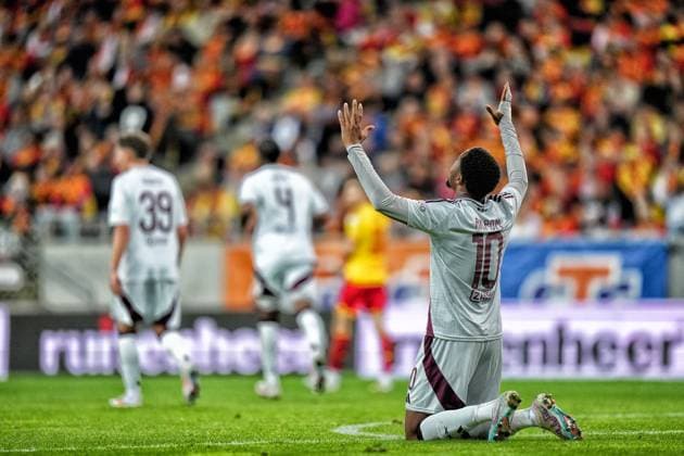 BIALYSTOK, 22-08-2024, Bialystok City Stadium, football, UEFA Europa League Play Offs, season 2024 2025, Jagiellonia Bialystok - Ajax. Ajax player Chuba Akpom celebrates his 3rd goal Jagiellonia Bialystok - Ajax  x26088602x Copyright: