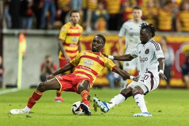 Jagiellonia Bialystok vs Ajax Amsterdam - UEFA Europa League Aurelien Nguiamba , Bertrand Traore during UEFA Europa League play-offs match Jagiellonia Bialystok vs Ajax Amsterdam in Bialystok, Poland on 22 August, 2024 Bialystok Poland  Copyright: xFotoxOlimpikx originalFilename:jastrzebowski-jagiello240822_npvDi.jpg