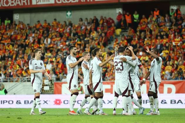 BIALYSTOK 22.08.2024 IV RUNDA KWALIFIKACYJNA LIGA EUROPY SEZON 2024 25: JAGIELLONIA BIALYSTOK - AJAX AMSTERDAM --- UEFA EUROPE LEAGUE PLAY-OFF FOURTH QUALIFYING ROUND GAME: JAGIELLONIA BIALYSTOK - AJAX AMSTERDAM CHUBA AKPOM GOL BRAMKA GOAL PILKARZE FOOTBALLERS AJAX AMSTERDAM RADOSC CELEBRATION FOT. JAROSLAW OLSZEWSKI FOTOPYK NEWSPIX.PL --- Newspix.pl  JOL240822117