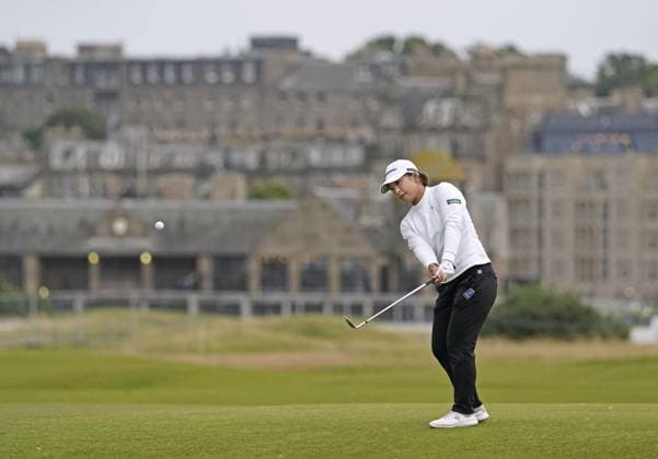 Golf: Women s British Open Mao Saigo of Japan hits a shot on the 15th hole during the first round of the Women s British Open golf championship on Aug. 22, 2024, at St. Andrews Old Course in St. Andrews, Scotland.  A14AA0003318806P