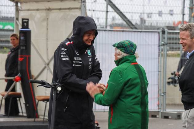 August 23, 2024, Zandvoort, Monte Carlo, Netherlands: GEORGE RUSSELL and JACKIE STEWART in the Formula One paddock Friday for practice at the 2024 Dutch Grand Prix Zandvoort Netherlands - ZUMAk187 20240823_zsp_k187_006 Copyright: xAlexisxKahnx