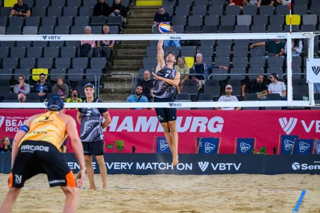 Beach Pro Tour Elite 16 Hamburg, 23 08 2024 Paul Henning, Maximilian Max Just Beach Pro Tour Elite 16, Hamburg, Stadion Am Rothenbaum on 23 08 2024 Copyright: xBEAUTIFULxSPORTS PeterxWeberx