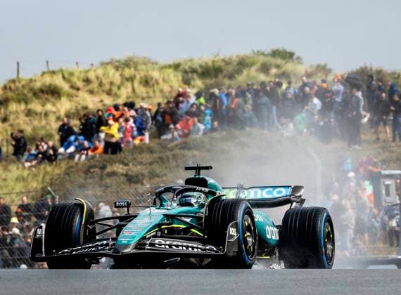 ZANDVOORT - Lance Stroll (Aston Martin) in action during the 1st free practice in the run-up to the F1 Grand Prix of the Netherlands at the Circuit of Zandvoort. ANP REMKO DE WAAL xVIxANPxSportx xxANPxIVx 506554757 originalFilename: 506554757.jpg