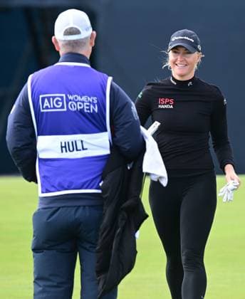 Charley Hull looks delighted (celebrates) after a birdie on the 5th Green AIG Women s Open, Day Two, Golf, St. Andrews, Scotland, UK - 23 Aug 2024  Copyright: xGreigxCowie Shutterstockx 14655508v