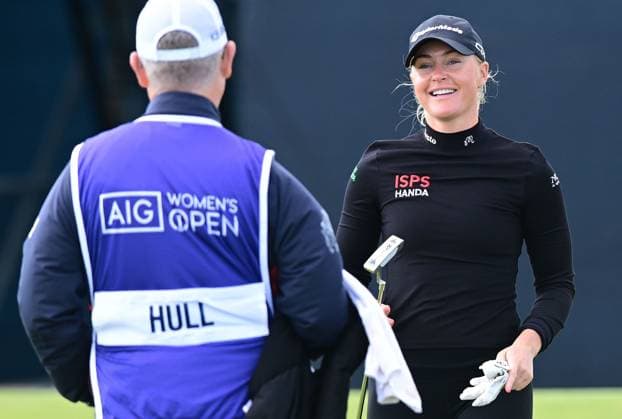 Charley Hull looks delighted (celebrates) after a birdie on the 5th Green AIG Women s Open, Day Two, Golf, St. Andrews, Scotland, UK - 23 Aug 2024  Copyright: xGreigxCowie Shutterstockx 14655508s