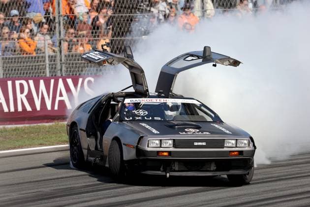 23 08 2024, xsvx, Motorsport FIA Formula 1, Grand Prix of the Netherlands 2024 emspor, v l Stunf and Driftshow De Lorean BMW Motorrad motorcycles drifting smoke FIA REGULATIONS PROHIBIT ANY USE OF PHOTOGRAPHS as IMAGE SEQUENCES and or QUASI VIDEO Zandvoort