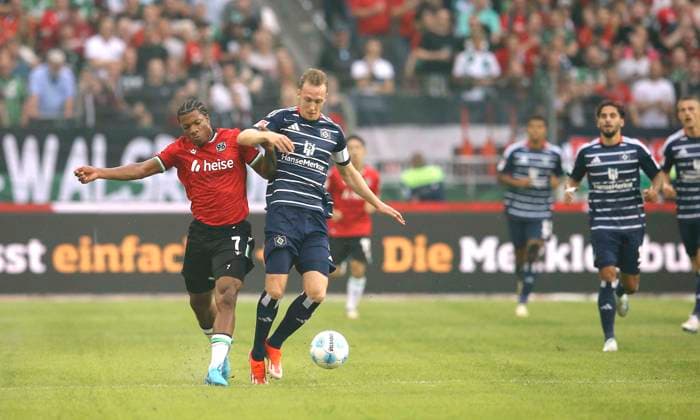 Photo Jessic NGANKAM H 96 vs Sebastian Schonlau Soccer 2 Bundesliga on Fri 23 08 2024 Hannover 96 Hamburger SV