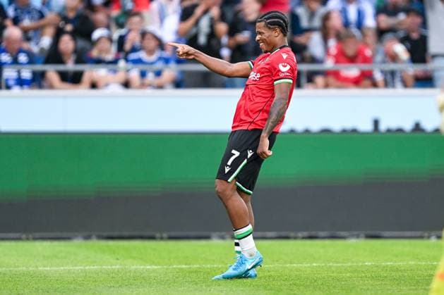 2 Bundesliga Hannover 06 Hamburger SV on 23 08 2024 at HDI Arena in Hannover Cheering, goal celebration, goal scorer, goal scorer Jessic Ngankam Hannover 96 cheers after his goal for 1 0 MT