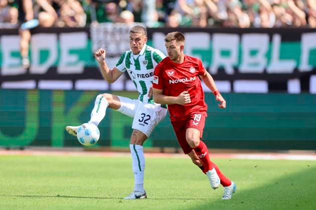 Luca Bazzoli SC Preussen Muenster and Daniel Hanslik 1 FC Kaiserslautern battle for the ball, 2 Bundesliga, Preußen Münster vs 1 FC Kaiserslautern, Preußenstadion, August 24, 2024 in Münster, Germany Photo by Marco Steinbrenner DeFodi Images Luca Bazzoli SC Preussen Muenster and Daniel Hanslik 1 FC Kaiserslautern battle for the ball, 2 Bundesliga, Preußen Münster vs 1 FC Kaiserslautern, Preußenstadion, August 24, 2024 in Münster, Germany Photo by Marco Steinbrenner DeFodi Images DFB DFL REGULATIONS PROHIBIT ANY USE OF PHOTOGRAPHS AS IMAGE SEQUENCES AND OR QUASI VIDEO Defodi 700 scp fcK 20240824 025 Defodi-700 DFB DFL REGULATIONS PROHIBIT ANY USE OF PHOTOGRAPHS AS IMAGE SEQUENCES AND OR QUASI-VIDEO.