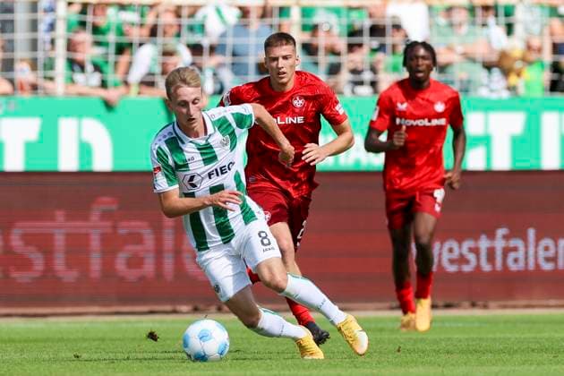 Joshua Mees SC Preussen Muenster and Erik Wekesser 1 FC Kaiserslautern battle for the ball, 2 Bundesliga, Preußen Münster vs 1 FC Kaiserslautern, Preußenstadion, August 24, 2024 in Münster, Germany Photo by Marco Steinbrenner DeFodi Images Joshua Mees SC Preussen Muenster and Erik Wekesser 1 FC Kaiserslautern battle for the ball, 2 Bundesliga, Preußen Münster vs 1 FC Kaiserslautern, Preußenstadion, August 24, 2024 in Münster, Germany Photo by Marco Steinbrenner DeFodi Images DFB DFL REGULATIONS PROHIBIT ANY USE OF PHOTOGRAPHS AS IMAGE SEQUENCES AND OR QUASI VIDEO Defodi 700 scp fcK 20240824 028 Defodi-700 DFB DFL REGULATIONS PROHIBIT ANY USE OF PHOTOGRAPHS AS IMAGE SEQUENCES AND OR QUASI-VIDEO.
