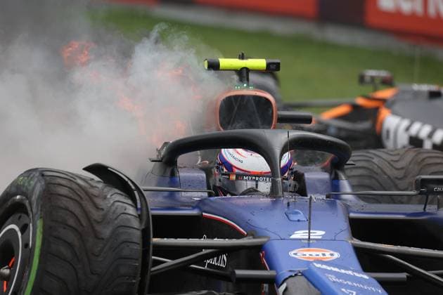 Formula 1 Heineken Dutch Grand Prix 2024 24 08 2024, Circuit Zandvoort, Zandvoort, Formula 1 Heineken Dutch Grand Prix 2024 , in the picture accident of Logan Sargeant USA , Williams Racing, the car starts to burn nordphotoxGmbHx xBratic nph00250