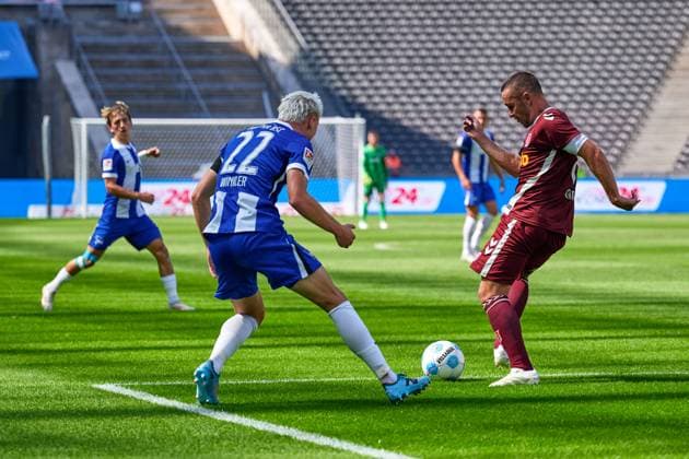 Marten Winkler Hertha BSC, 22 , GER, Hertha BSC vs SSV Jahn Regensburg, Soccer Men, 2 Bundesliga, Season 2024 2025, 03 Matchday, 24 08 2024 DFL REGULATIONS PROHIBIT ANY USE OF PHOTOGRAPHS AS IMAGE SEQUENCES AND OR QUASI VIDEO GER, Hertha BSC vs SSV Jahn Regensburg, Soccer Men, 2 Bundesliga, Season 2024 2025, 03 Matchday, 24 08 2024 Berlin Copyright: xEibner-Pressefotox xClaudiusxRauchx EP_CRH