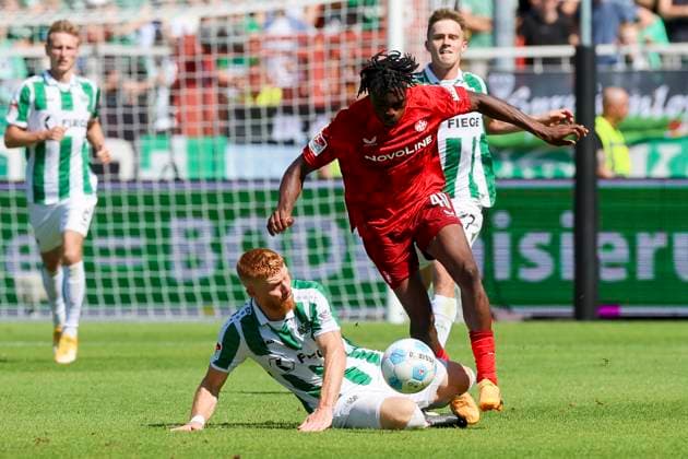 Mikkel Kirkeskov SC Preussen Muenster and Dickson Abiama 1 FC Kaiserslautern battle for the ball, 2 Bundesliga, Preußen Münster vs 1 FC Kaiserslautern, Preußenstadion, August 24, 2024 in Münster, Germany Photo by Marco Steinbrenner DeFodi Images Mikkel Kirkeskov SC Preussen Muenster and Dickson Abiama 1 FC Kaiserslautern battle for the ball, 2 Bundesliga, Preußen Münster vs 1 FC Kaiserslautern, Preußenstadion, August 24, 2024 in Münster, Germany Photo by Marco Steinbrenner DeFodi Images DFB DFL REGULATIONS PROHIBIT ANY USE OF PHOTOGRAPHS AS IMAGE SEQUENCES AND OR QUASI VIDEO Defodi 700 scp fcK 20240824 054 Defodi-700 DFB DFL REGULATIONS PROHIBIT ANY USE OF PHOTOGRAPHS AS IMAGE SEQUENCES AND OR QUASI-VIDEO.