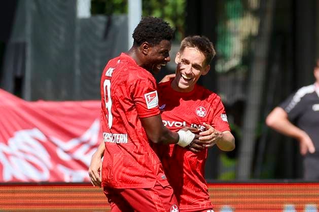 Ragnar Ache 1 FC Kaiserslautern celebrates his goal for 0 1 with Philipp Klement 1 FC Kaiserslautern , 2 Bundesliga, Preußen Münster vs 1 FC Kaiserslautern, Preußenstadion on August 24, 2024 in Münster, Germany Photo by Marco Steinbrenner DeFodi Images Ragnar Ache 1 FC Kaiserslautern celebrates after scoring his teams first goal with Philipp Klement 1 FC Kaiserslautern , 2 Bundesliga, Preußen Münster vs 1 FC Kaiserslautern, Preußenstadion, August 24, 2024 in Münster, Germany Photo by Marco Steinbrenner DeFodi Images DFB DFL REGULATIONS PROHIBIT ANY USE OF PHOTOGRAPHS AS IMAGE SEQUENCES AND OR QUASI VIDEO Defodi 700 scp fcK 20240824 068 Defodi-700 DFB DFL REGULATIONS PROHIBIT ANY USE OF PHOTOGRAPHS AS IMAGE SEQUENCES AND OR QUASI-VIDEO.