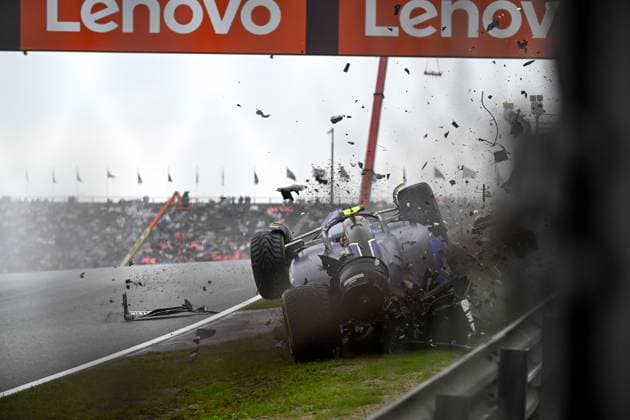 Crash of 2 Logan Sargeant USA, Williams Racing , F1 Grand Prix of the Netherlands at Circuit Zandvoort on August 24, 2024 in Zandvoort, Netherlands Photo by HOCH ZWEI Zandvoort Netherlands