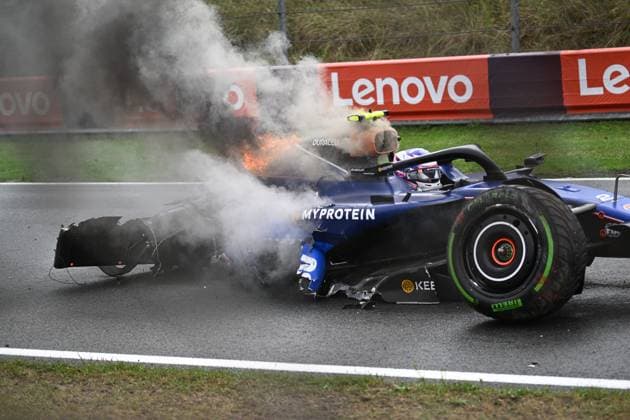 Crash of 2 Logan Sargeant USA, Williams Racing , F1 Grand Prix of the Netherlands at Circuit Zandvoort on August 24, 2024 in Zandvoort, Netherlands Photo by HOCH ZWEI Zandvoort Netherlands