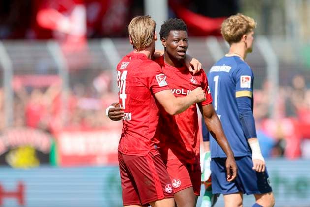 Jannis Heuer 1 FC Kaiserslautern and Ragnar Ache 1 FC Kaiserslautern cheer, 2 Bundesliga, Preußen Münster vs 1 FC Kaiserslautern, Preußenstadion on August 24, 2024 in Münster, Germany Photo by Marco Steinbrenner DeFodi Images Jannis Heuer 1 FC Kaiserslautern and Ragnar Ache 1 FC Kaiserslautern cheer, 2 Bundesliga, Preußen Münster vs 1 FC Kaiserslautern, Preußenstadion, August 24, 2024 in Münster, Germany Photo by Marco Steinbrenner DeFodi Images DFB DFL REGULATIONS PROHIBIT ANY USE OF PHOTOGRAPHS AS IMAGE SEQUENCES AND OR QUASI VIDEO Defodi 700 scp fcK 20240824 072 Defodi-700 DFB DFL REGULATIONS PROHIBIT ANY USE OF PHOTOGRAPHS AS IMAGE SEQUENCES AND OR QUASI-VIDEO.