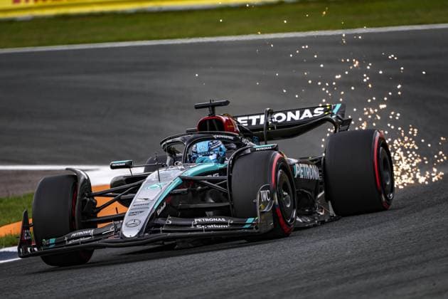 63 RUSSELL George (gbr), Mercedes AMG F1 Team W15, action during the Formula 1 Heineken Dutch Grand Prix 2024, 15th round of the 2024 Formula One World Championship, WM, Weltmeisterschaft from August 23 to 25, 2024 on the Circuit Zandvoort, in Zandvoort, Netherlands - F1 - DUTCH GRAND PRIX 2024 DPPI Panoramic  240824_R15_OLANDA_DP_AV3_8296_