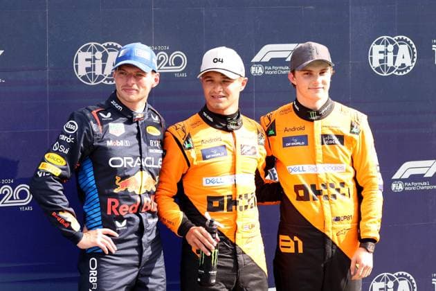 24 08 2024, xsvx, Motorsport FIA Formula 1, Dutch Grand Prix 2024 emspor, v l Max Verstappen Oracle Red Bull Racing starting number 1 Lando Norris McLaren starting number 04 Oscar Piastri McLaren starting number 81 Pole Position FIA REGULATIONS PROHIBIT ANY USE OF PHOTOGRAPHS as IMAGE SEQUENCES and or QUASI VIDEO Zandvoort