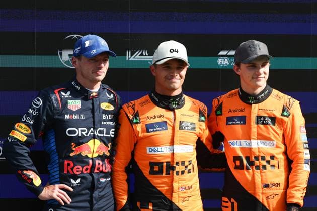 F1 Grand Prix Of The Netherlands 2024 Qualifying Max Verstappen of Red Bull Racing, Lando Norris and oscar Piastri of McLaren after qualifying ahead of the Formula 1 Grand Prix of The Netherlands at Circuit Zandvoort in Zandvoort, Netherlands on August 24, 2024. Zandvoort Netherlands  Copyright: xJakubxPorzyckix originalFilename:porzycki-f1grandp240824_npTRt.jpg