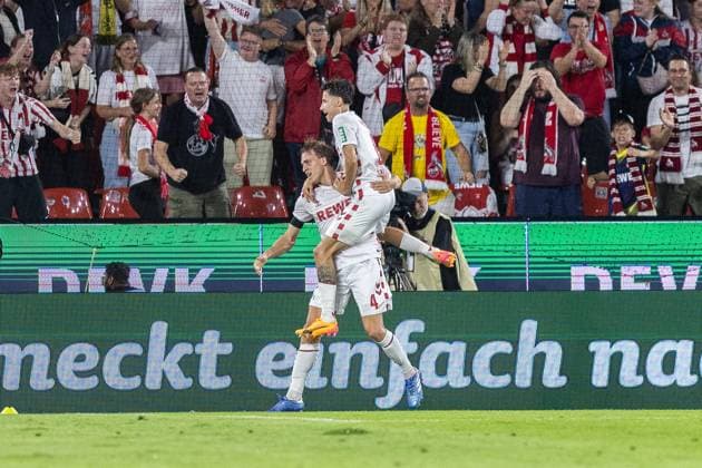 Soccer 2 Liga 1 FC Köln Eintracht Braunschweig on 24 08 2024 at RheinEnergieStadion in Köln Goal celebration for 1 0 by Timo Hübers Köln DFB regulations prohibit any use of photographs as image sequences and or quasi video xJRx