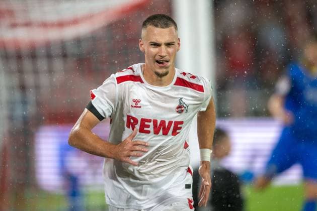24 08 2024, Soccer 2 Bundesliga, Season 2024 2025, Matchday 03, 1 FC Koeln vs Eintracht Braunschweig at Rhein Energie Stadion in Koeln Tim Lemperle 1 FC Koeln, 19 celebrates his goal for 3 0 Important note According to the regulations of the DFL German Football League and the DFB German Football Association, it is prohibited to use or have used photographs taken in the stadium and or of the match in the form of sequential images and or video-like photo series Foto Kirchner Media TH Copyright: xKirchner-Media THx