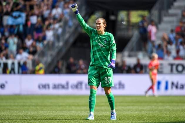 Harrison, United States, August 24, 2024: Ann-Katrin Berger (30 Gotham FC) celebrates the teams second goal during the National Women?s Soccer League match between Gotham FC and Portland Thorns FC at Red Bull Arena in Harrison, NJ United States (EDITORIAL USAGE ONLY). (Rebekah Wynkoop SPP) Copyright: xRebekahxWynkoopx xSPPx spp-en-ReWySp-D51_0929_1