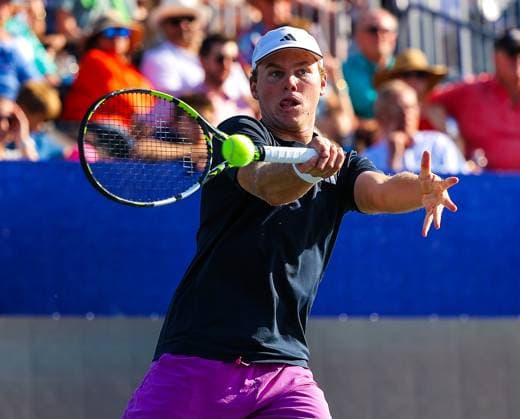 August 24, 2024: Alex Michelsen hits the ball in singles final against Lorenzo Sonego. Lorenzo Sonego won the tournament. Winston-Salem Open, ATP, Tennis Herren Tour, Singles Final. Wake Forest Tennis Complex, Winston Salem, North Carolina. . CSM Winston Salem United States of America - ZUMAc04_ 20240824_zma_c04_198 Copyright: xDavidxBeachx
