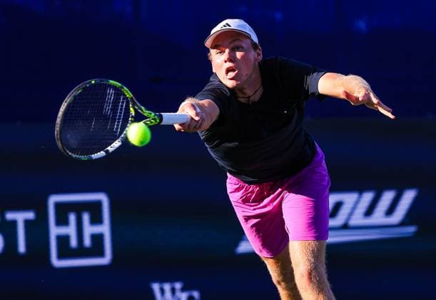 August 24, 2024: Alex Michelsen hits the ball in singles final against Lorenzo Sonego. Lorenzo Sonego won the tournament. Winston-Salem Open, ATP, Tennis Herren Tour, Singles Final. Wake Forest Tennis Complex, Winston Salem, North Carolina. . CSM Winston Salem United States of America - ZUMAc04_ 20240824_zma_c04_237 Copyright: xDavidxBeachx