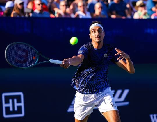 August 24, 2024: Lorenzo Sonego hits ball against Alex Michelsen. Lorenzo Sonego won the tournament. Winston-Salem Open, ATP, Tennis Herren Tour, Singles Final. Wake Forest Tennis Complex, Winston Salem, North Carolina. . CSM Winston Salem United States of America - ZUMAc04_ 20240824_zma_c04_200 Copyright: xDavidxBeachx