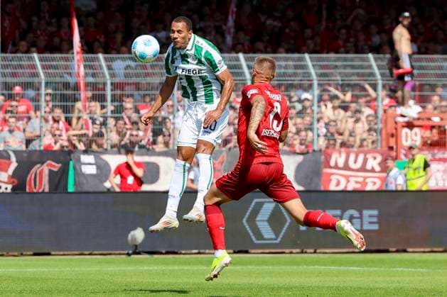 Etienne Amenyido SC Preussen Muenster and Erik Wekesser 1 FC Kaiserslautern battle for the ball, 2 Bundesliga, Preußen Münster vs 1 FC Kaiserslautern, Preußenstadion, August 24, 2024 in Münster, Germany Photo by Marco Steinbrenner DeFodi Images Etienne Amenyido SC Preussen Muenster and Erik Wekesser 1 FC Kaiserslautern battle for the ball, 2 Bundesliga, Preußen Münster vs 1 FC Kaiserslautern, Preußenstadion, August 24, 2024 in Münster, Germany Photo by Marco Steinbrenner DeFodi Images DFB DFL REGULATIONS PROHIBIT ANY USE OF PHOTOGRAPHS AS IMAGE SEQUENCES AND OR QUASI VIDEO Defodi 700 scp fcK 20240824 116 Defodi-700 DFB DFL REGULATIONS PROHIBIT ANY USE OF PHOTOGRAPHS AS IMAGE SEQUENCES AND OR QUASI-VIDEO.