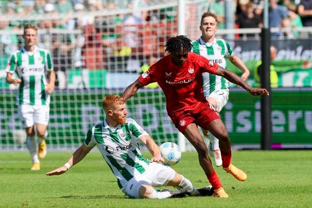 Mikkel Kirkeskov SC Preussen Muenster and Dickson Abiama 1 FC Kaiserslautern battle for the ball, 2 Bundesliga, Preußen Münster vs 1 FC Kaiserslautern, Preußenstadion, August 24, 2024 in Münster, Germany Photo by Marco Steinbrenner DeFodi Images Mikkel Kirkeskov SC Preussen Muenster and Dickson Abiama 1 FC Kaiserslautern battle for the ball, 2 Bundesliga, Preußen Münster vs 1 FC Kaiserslautern, Preußenstadion, August 24, 2024 in Münster, Germany Photo by Marco Steinbrenner DeFodi Images DFB DFL REGULATIONS PROHIBIT ANY USE OF PHOTOGRAPHS AS IMAGE SEQUENCES AND OR QUASI VIDEO Defodi 700 scp fcK 20240824 125 Defodi-700 DFB DFL REGULATIONS PROHIBIT ANY USE OF PHOTOGRAPHS AS IMAGE SEQUENCES AND OR QUASI-VIDEO.