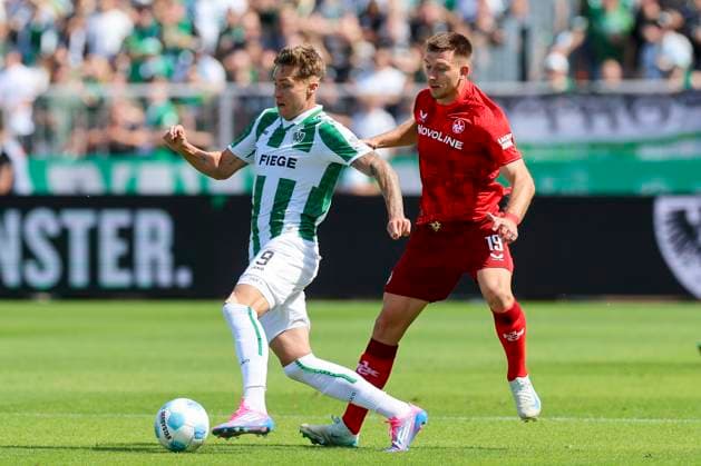 Joel Grodowski SC Preussen Muenster and Daniel Hanslik 1 FC Kaiserslautern battle for the ball, 2 Bundesliga, Preußen Münster vs 1 FC Kaiserslautern, Preußenstadion, August 24, 2024 in Münster, Germany Photo by Marco Steinbrenner DeFodi Images Joel Grodowski SC Preussen Muenster and Daniel Hanslik 1 FC Kaiserslautern battle for the ball, 2 Bundesliga, Preußen Münster vs 1 FC Kaiserslautern, Preußenstadion, August 24, 2024 in Münster, Germany Photo by Marco Steinbrenner DeFodi Images DFB DFL REGULATIONS PROHIBIT ANY USE OF PHOTOGRAPHS AS IMAGE SEQUENCES AND OR QUASI VIDEO Defodi 700 scp fcK 20240824 166 Defodi-700 DFB DFL REGULATIONS PROHIBIT ANY USE OF PHOTOGRAPHS AS IMAGE SEQUENCES AND OR QUASI-VIDEO.