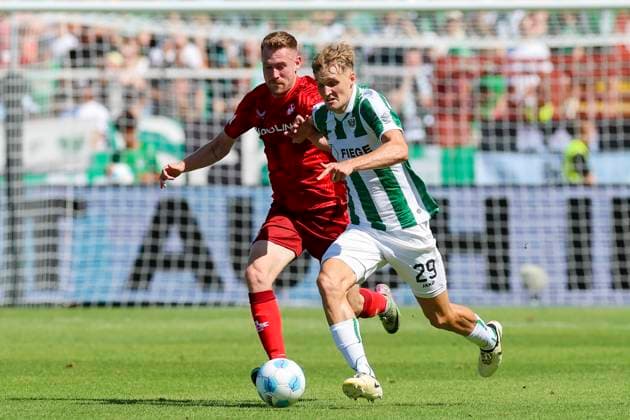 Jannik Mause 1 FC Kaiserslautern and Lukas Frenkert SC Preussen Muenster battle for the ball, 2 Bundesliga, Preußen Münster vs 1 FC Kaiserslautern, Preußenstadion, August 24, 2024 in Münster, Germany Photo by Marco Steinbrenner DeFodi Images Jannik Mause 1 FC Kaiserslautern and Lukas Frenkert SC Preussen Muenster battle for the ball, 2 Bundesliga, Preußen Münster vs 1 FC Kaiserslautern, Preußenstadion, August 24, 2024 in Münster, Germany Photo by Marco Steinbrenner DeFodi Images DFB DFL REGULATIONS PROHIBIT ANY USE OF PHOTOGRAPHS AS IMAGE SEQUENCES AND OR QUASI VIDEO Defodi 700 scp fcK 20240824 224 Defodi-700 DFB DFL REGULATIONS PROHIBIT ANY USE OF PHOTOGRAPHS AS IMAGE SEQUENCES AND OR QUASI-VIDEO.