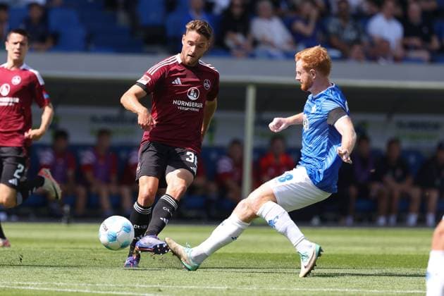 2024 08 25 xJFAx Soccer 2 Bundesliga 3 Matchday Season 2024 25, SV Darmstadt 98 1 FC Nürnberg v l , Lukas Schleimer 1 FC Nürnberg , Paul Will SV Darmstadt 98 , Zweikampf, Action, Aktion, Battles for the Ball DFL DFB REGULATIONS PROHIBIT ANY USE OF PHOTOGRAPHS as IMAGE SEQUENCES and or QUASI VIDEO Copyright: JoaquimxFerreira