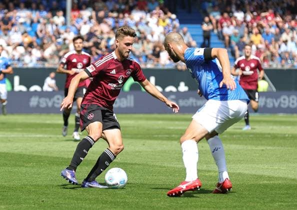 25 08 2024 Soccer Season 2024 2025 2 Soccer Bundesliga 03 Matchday SV Darmstadt 98 SVD D98 Lilien 1 FC Nürnberg FCN Club Sportfoto Zink DaMa xdaxmax DFL regulations prohibit any use of photographs as image sequences and or quasi video only for editorial use Lukas Schleimer 36, 1 FC Nürnberg FCN Aleksandar Vukotic 20, SV Darmstadt 98 D98 SV98