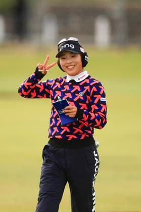 25th August 2024; Old Course at St Andrews, St Andrews, Fife, Scotland; AIG Womens Open Golf, Final Round; Shuri Sakura of Japan in good mood on the second tee after starting her round with a birdie on the opening hole of the Old Course, St Andrews Links during the final round of the AIG Women& x2019;s Open  ActionPlus12685864 DavidxYoung