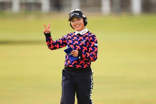 25th August 2024; Old Course at St Andrews, St Andrews, Fife, Scotland; AIG Womens Open Golf, Final Round; Shuri Sakura of Japan in good mood on the second tee after starting her round with a birdie on the opening hole of the Old Course, St Andrews Links during the final round of the AIG Women& x2019;s Open  ActionPlus12685865 DavidxYoung