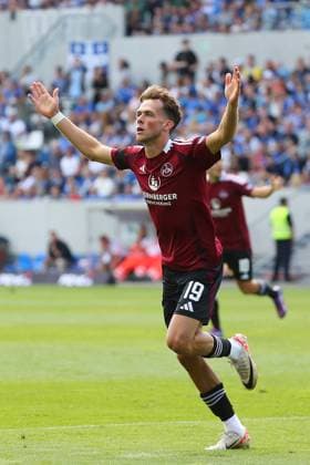 25 08 2024, xtvx, Fußball 2 Bundesliga, SV Darmstadt 98 1 FC Nürnberg emspor, v l Goal scored, Tor zum 1 1 Michal Sevcik 1 FC Nuernberg Torjubel, Goal celebration, celebrate the goal, celebrates scoring DFL DFB REGULATIONS PROHIBIT ANY USE OF PHOTOGRAPHS as IMAGE SEQUENCES and or QUASI VIDEO Darmstadt
