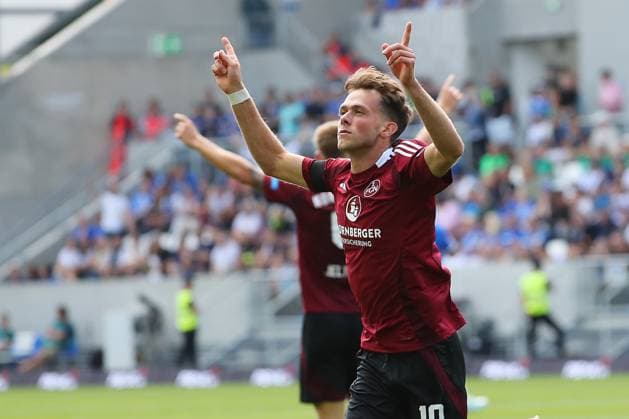 25 08 2024, xtvx, Fußball 2 Bundesliga, SV Darmstadt 98 1 FC Nürnberg emspor, v l Goal scored, Tor zum 1 1 Michal Sevcik 1 FC Nuernberg Torjubel, Goal celebration, celebrate the goal, celebrates scoring DFL DFB REGULATIONS PROHIBIT ANY USE OF PHOTOGRAPHS as IMAGE SEQUENCES and or QUASI VIDEO Darmstadt