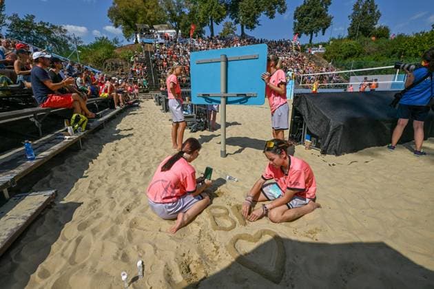 Beach volleyball, Beachvolleyball tournament of Futures category, Spain vs Czechia, on August 25, 2024, in Brno, Czech Republic. (CTKxPhoto VaclavxSalek) CTKPhotoP2024082503173  CTKPhotoP2024082503173
